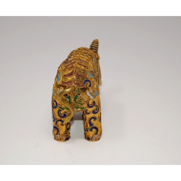 Cloisonné Lucky Asian Elephant Figurine Vibrant Floral Design Brass Enamel - Picture 5 of 7